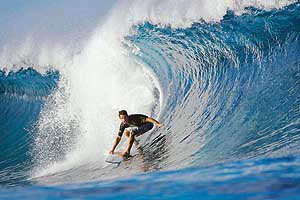 Australias Dylan Longbottom surfs in Teahupoo, Tahiti, on Monday. Longbottom will participate in the Air Tahiti Nui/Von Zipper Trials which will be held till April 29.