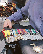The medals won by the much-decorated 1971 war hero, Lt-Gen J.S. Aurora, being taken for preservation as the Generals mortal remains are consigned to the flames in Delhi on Thursday.