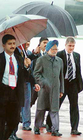 Prime Minister Manmohan Singh at Vnukovo-2 airport on his arrival in Moscow on Sunday