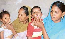 Two children who were taken ill after consuming rotten eatables from an anganwadi centre at Raikhana village in Bathinda on Wednesday.