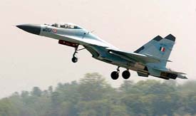 A Sukhoi-30 fighter jet takes off from Air Force Station, Bareilly, on Thursday to participate in the Indo-French defence co-operation joint exercise ‘Garuda-II’ at Istres Airbase in France.