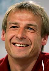 Juergen Klinsmann, coach of Germanys soccer team, smiles during a press conference in Frankfurt