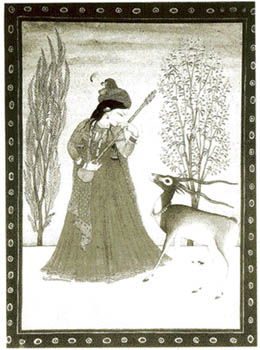 ‘Princess with a Black Buck’. Pahari miniature, circa 1800