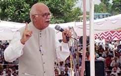 BJP president L.K. Advani addresses a rally at Lakhanpur on Thursday.