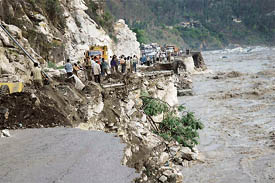 The devastation caused by the swirling Sutlej at Nogli village, near Rampur, on the Hindustan-Tibet road.