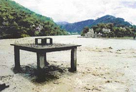 The structure of crematorium under water in Mandi