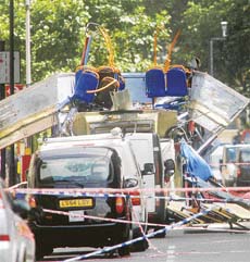 Debris is strewn near the scene of an explosion near Russell Square in London