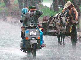 A city couple was caught unawares in rain on Monday afternoon