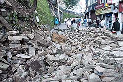 A major landslide on the Mall Road in Shimla on Saturday.