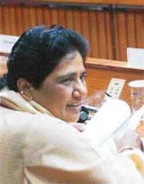BSP supremo Mayawati at a meeting on the Women’s Reservation Bill at the Parliament library in New Delhi on Monday