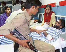 Injured victims of the militant attack in Darmari village in Udhampur district in a hospital in Jammu.