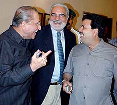From left, Mr Jagmohan Dalmiya in conversation with BCCI members I.S. Bindra and Rajiv Shukla in Kolkata on Thursday, after the Kolkata High Court gave stay order for the BCCI meeting.