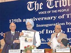 Prime Minister Manmohan Singh releases the special supplement on the 125th anniversary of The Tribune in Chandigarh