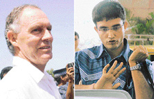 Greg Chappell  and Sourav Ganguly arrive for the BCCI meeting in Mumbai on Tuesday
