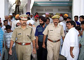 SSP Kapil Dev inspecting the crime scene after the murder of Head Sevadar Gurcharan Singh at Tikana Bhai Jagta Ji in Goniana Mandi, near Bathinda, on Tuesday.
