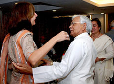 External Affairs Minister K. Natwar Singh with dignitaries at a hotel in Karachi, on Wednesday. 