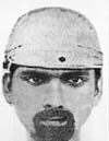 A police handout sketch of the bus bomb blast suspect
