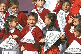 Students of the Vatika High School for Deaf and Dumb, Sector 19, Chandigarh, celebrate World Disabled Day