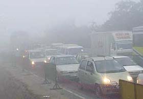 A heavy traffic jam on the Gurgaon-Jaipur National Highway