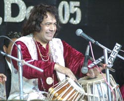 Pakistani tabla artiste Sattar Khan Tari performs during the 130th ‘Harballabh Sangeet Sammelan’ in Jalandhar on Friday.