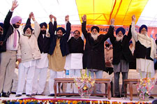 Political leaders gather at a SAD-BJP rally in Majitha on Saturday