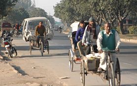 Rickshaws move on the wrong side of the Chandigarh-Ambala highway, putting lives of many at risk.