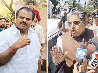 Janata Dal (S) Karnataka state President comes out after a meeting with top party leaders
