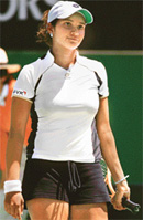Sania Mirza reacts during her second-round match against Michaella Krajicek of the Netherlands at the Australian Open in Melbourne on Thursday. Krajicek won 7-6, 7-5. 