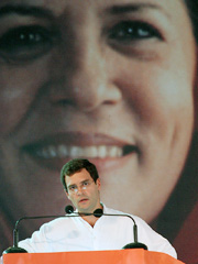 Mr Rahul Gandhi addresses proceedings on the final day of the Congress plenary session in Hyderabad on Monday. 