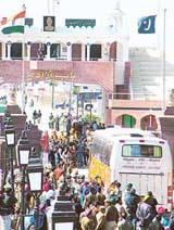 ‘Punj-Aab’ enters Pakistan at the Wagah joint checkpost on Tuesday