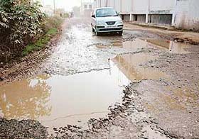 A view of a pot-holed road in Industrial Area in Panchkula