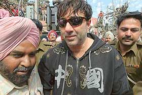 Sunny Deol on the sets of a Hindi movie, “Kafila”, at Jandiala Guru, near Amritsar, on Thursday.