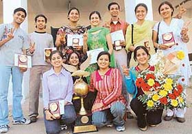 Some of the students who won prizes during the inter-college competitions at the Government College of Education, Sector 20, Chandigarh