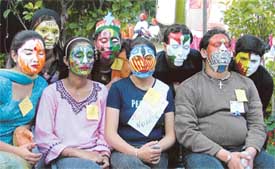 Contestants at a face painting competition in PCTE, Ludhiana, on Friday