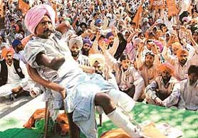 Bant Singh at a rally organised in his support in Chandigarh on Friday.