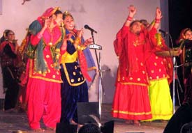 Students of Guru Nanak Ayurvedic Medical College, Gopalpur, perform giddha on the concluding day of “Ru-ba-ru” at Babe Ke Ayurvedic College, Daudhar, near Jagraon, on Sunday