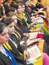 Students of Arya College with their degrees at their annual convocation in Ludhiana on Saturday