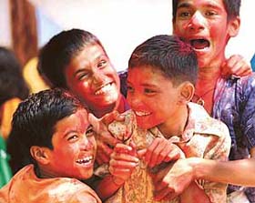 Physically and mentally challenged children celebrate Holi in Mumbai