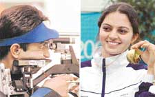 Abhinav Bindra of Chandigarh and Avneet Kaur of Bathinda who won shooting gold medals in the Commonwealth Games in Melbourne on Friday