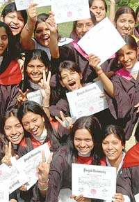 Graduates of the Guru Gobind Singh College for Women in a jubilant mood after receiving degrees at the convocation in Chandigarh