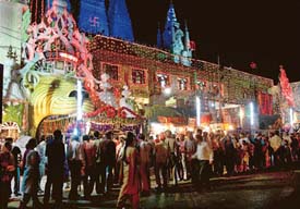Devotees queue up on the occasion of Ram Navami at the Durga Mata temple in Ludhiana on Wednesday.