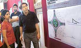 Prof K.D.S. Mankotia with a group of students from Chandigarh College of Architecture in Chandigarh on Thursday.