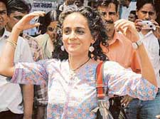 Social activist and noted writer Arundhati Roy participates in the Narmada Bachao movement in New Delhi on Friday