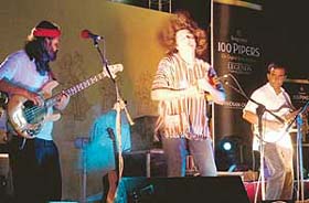 Artistes of the Indian Ocean Group perform at the Chandigarh Golf Club in Chandigarh