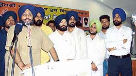 SAD general secretary Sukhbir Singh Badal addresses a rally of the youth wing of the party at Alamgir near Ludhiana