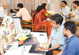 Delegates during the match-making event between small and medium enterprises (SMEs) from India and Pakistan at the Centre for Research in Rural and Industrial Development in Chandigarh on Monday.