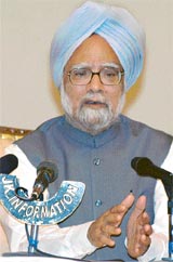 Prime Minister Manmohan Singh addresses a Press conference in Srinagar on Thursday