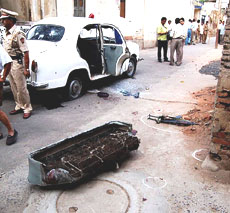 A view of the site where an encounter took place between terrorists and the police that foiled an attack on RSS Headquarters in Nagpur on Thursday.