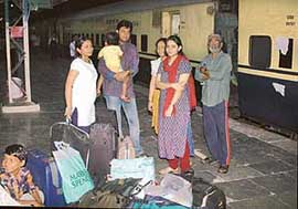 Some passengers of the evening New Delhi-Chandigarh Shatabdi, which was delayed, at the Chandigarh railway station on Saturday