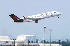 An Air Sahara plane takes off from the Palam domestic airport
